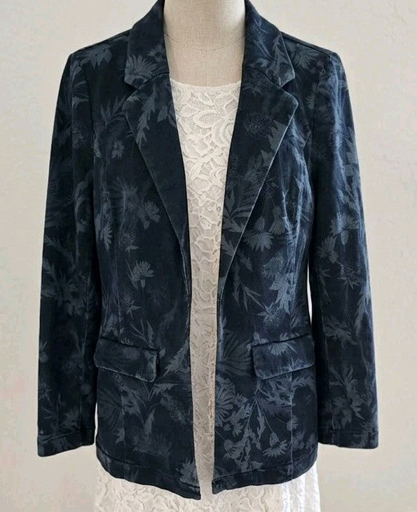 Liverpool Los Angeles Denim Blazer M Womens Botanical Floral Print Jacket