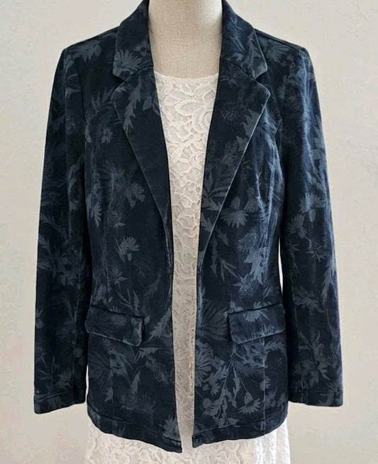 Liverpool Los Angeles Denim Blazer M Womens Botanical Floral Print Jacket