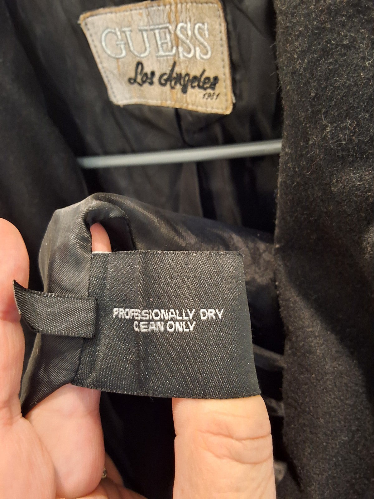 Guess Black Double Breasted Peacoat Wide Shawl Collar Fitted Wool Blend S 2000s