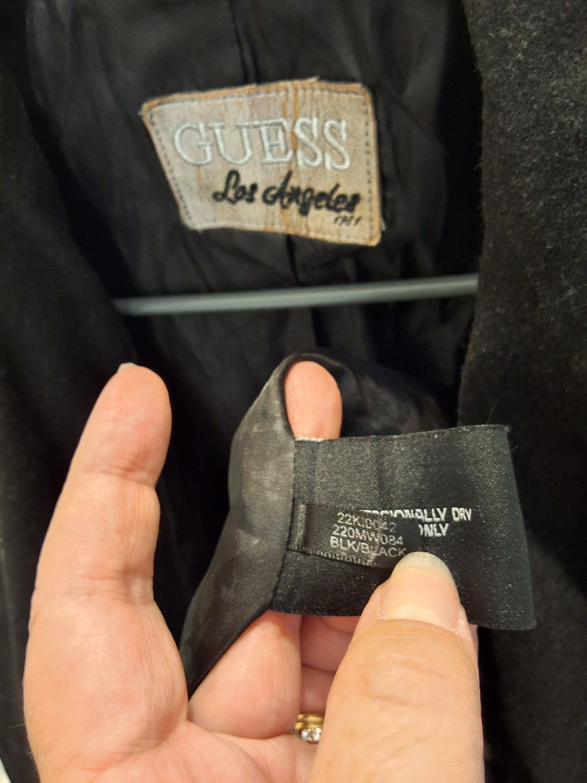 Guess Black Double Breasted Peacoat Wide Shawl Collar Fitted Wool Blend S 2000s