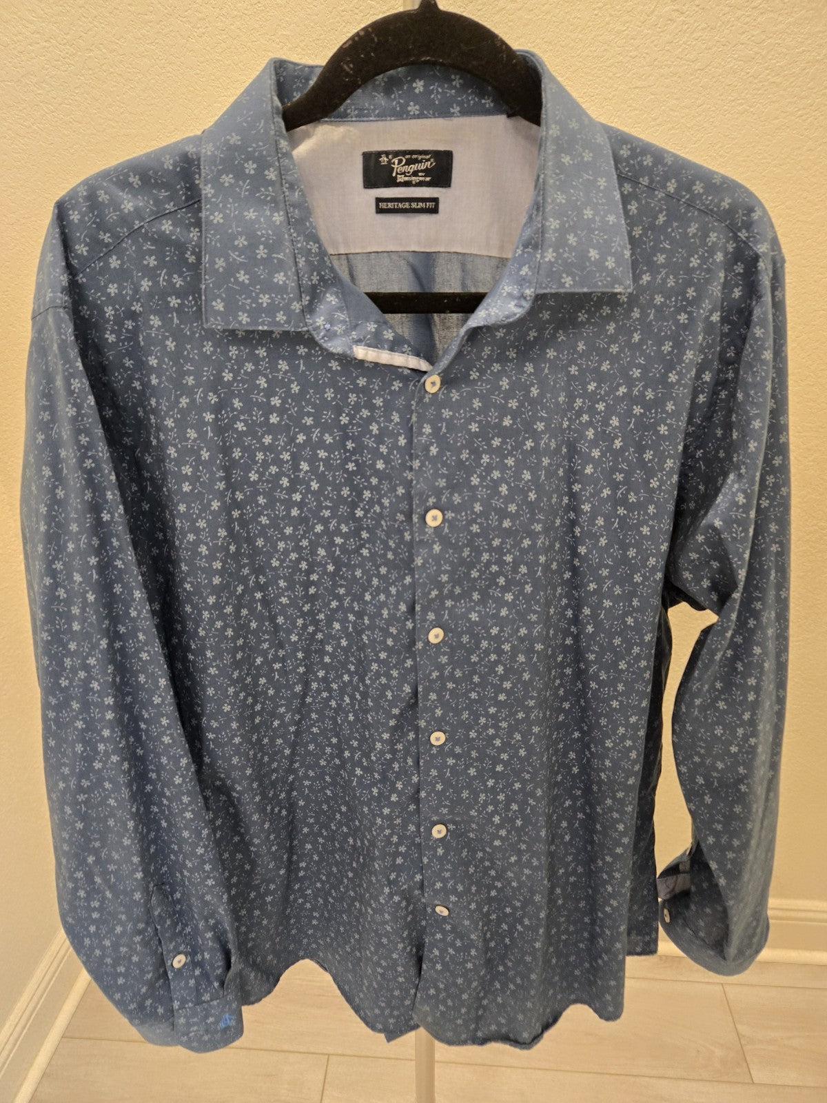 Penguin An Original L Slim Fit Micro Floral Blue Casual Long Sleeve Heritage