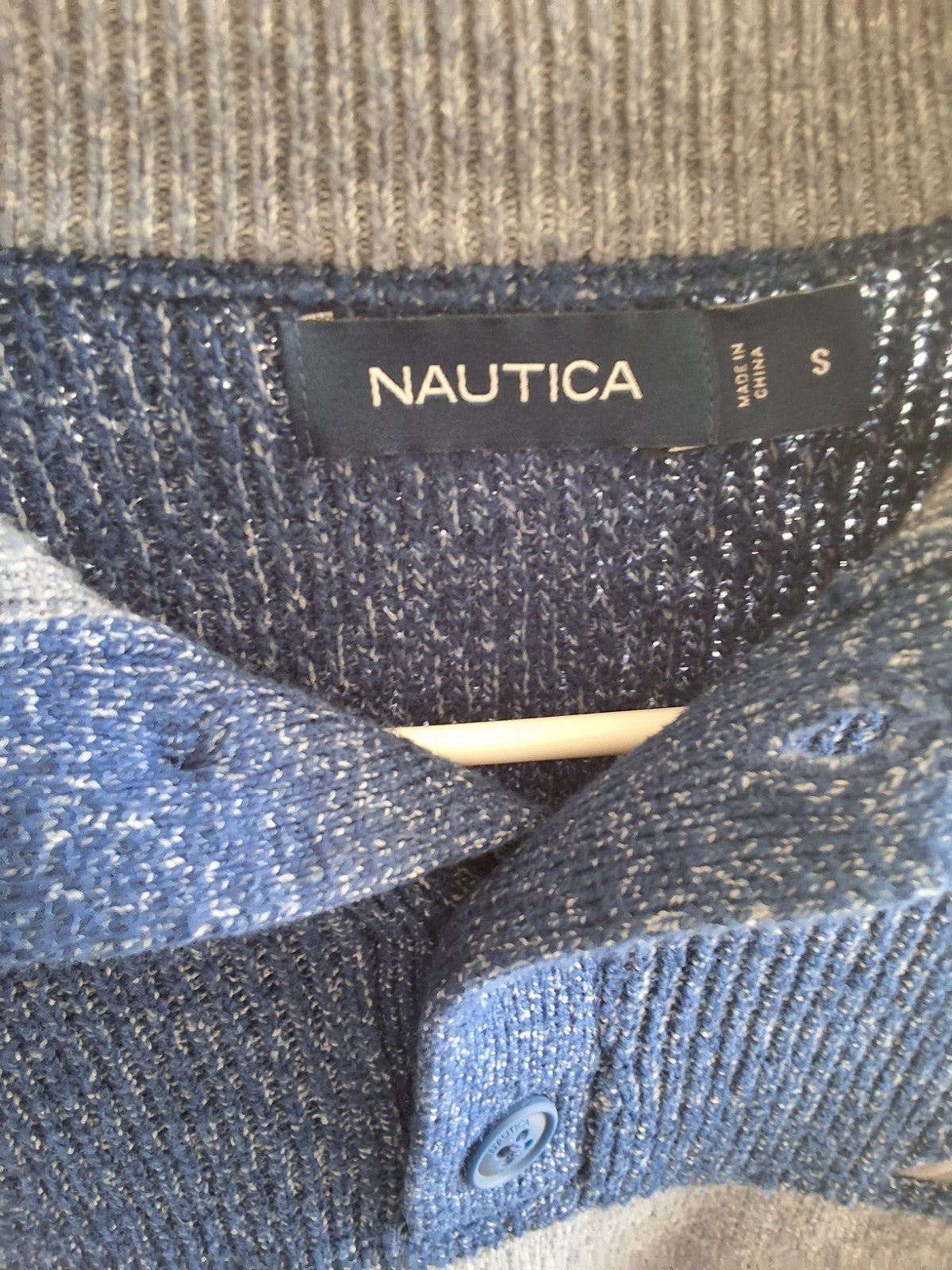 Nautica Sweater Blue Grey Colorblock Button Mock Neck Pullover  Mens S
