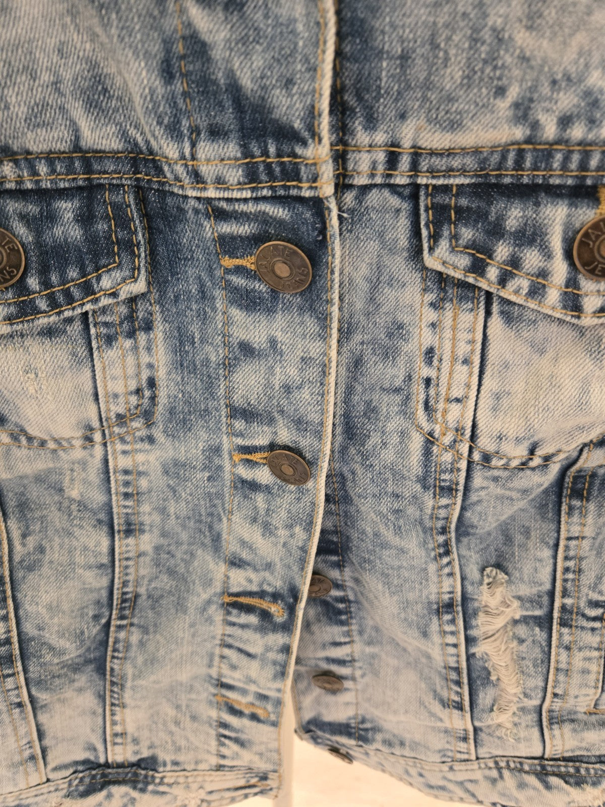 Jalate XL Vintage Blue Acid Wash Distressed Denim Jacket Women Shrunken Crop