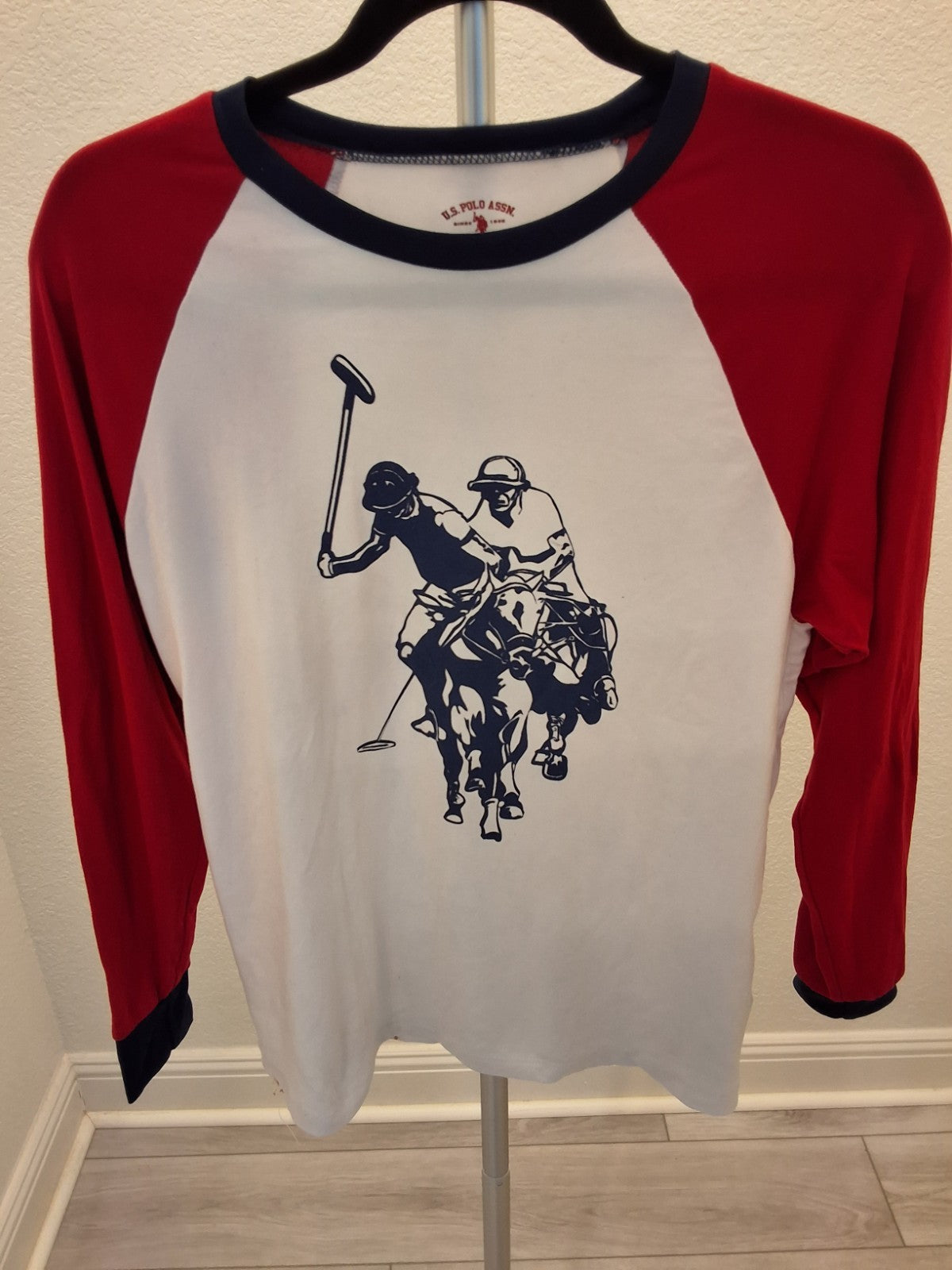 U.S. Polo Assn. Red White Baseball T-Shirt  Youth 14/16 Long Sleeve Graphic