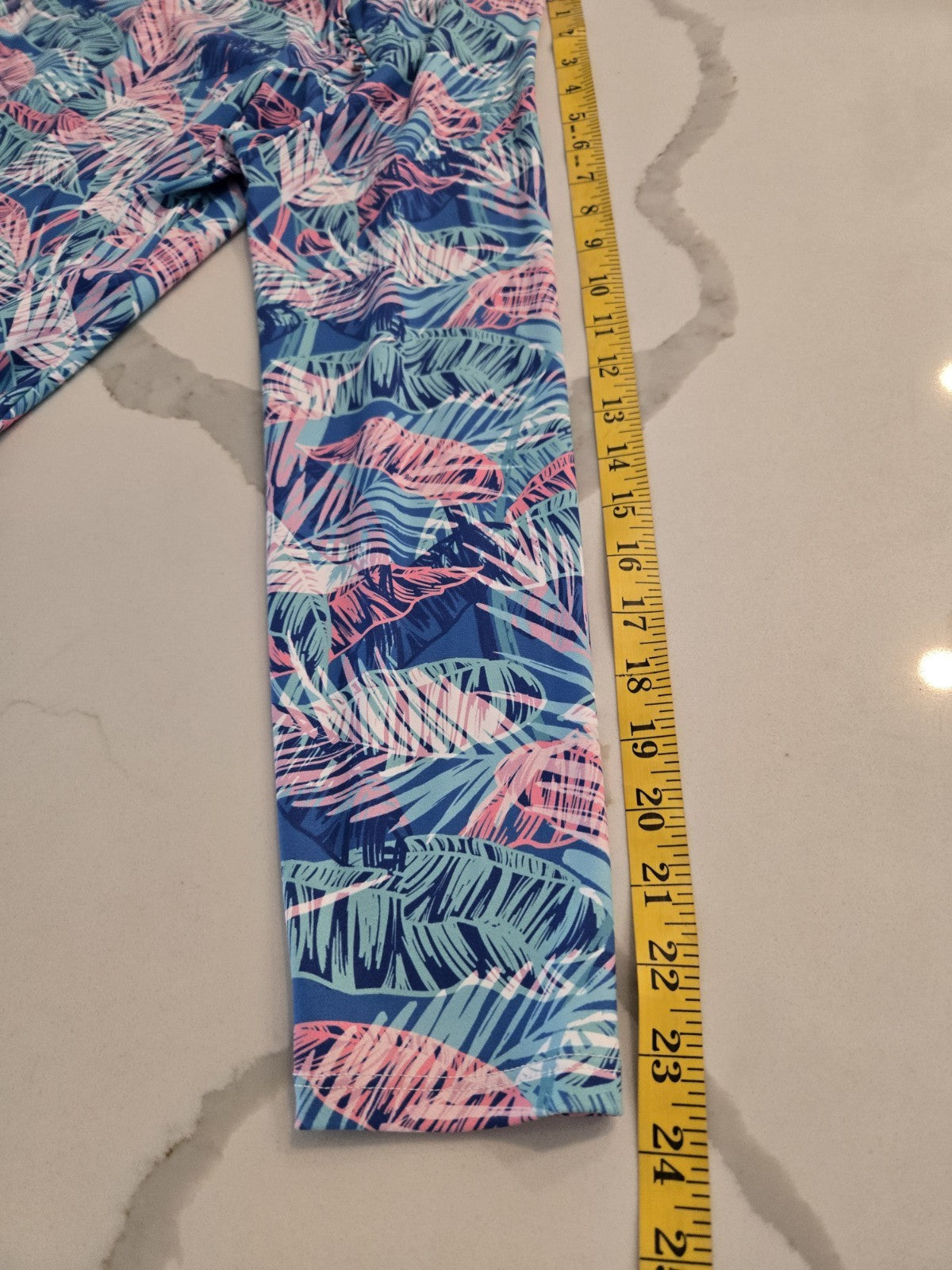 Kyodan Golf XL Blue Pink Tropical Palm Print Long Sleeve V Neck Pullover Women