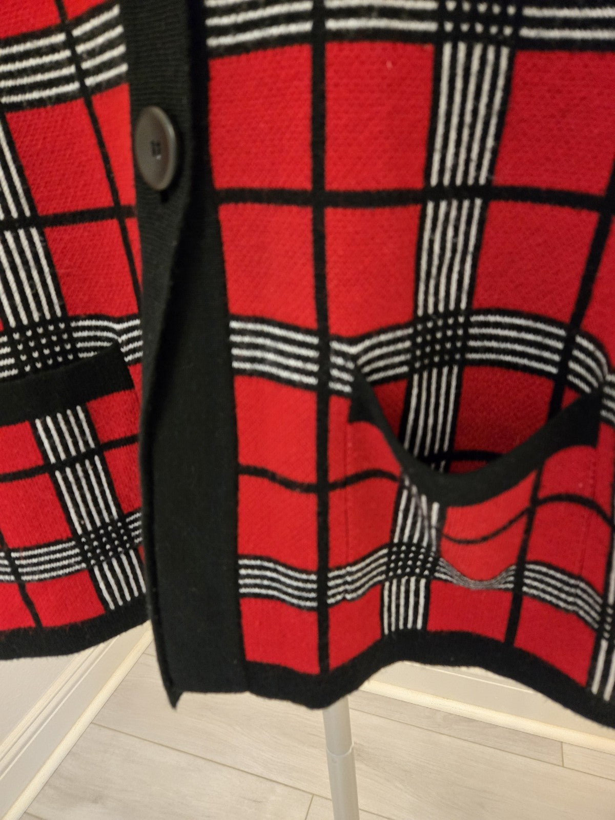 Mercer Street Studio Plaid Sweater Jacket Structured Retro Red L Dark Academia