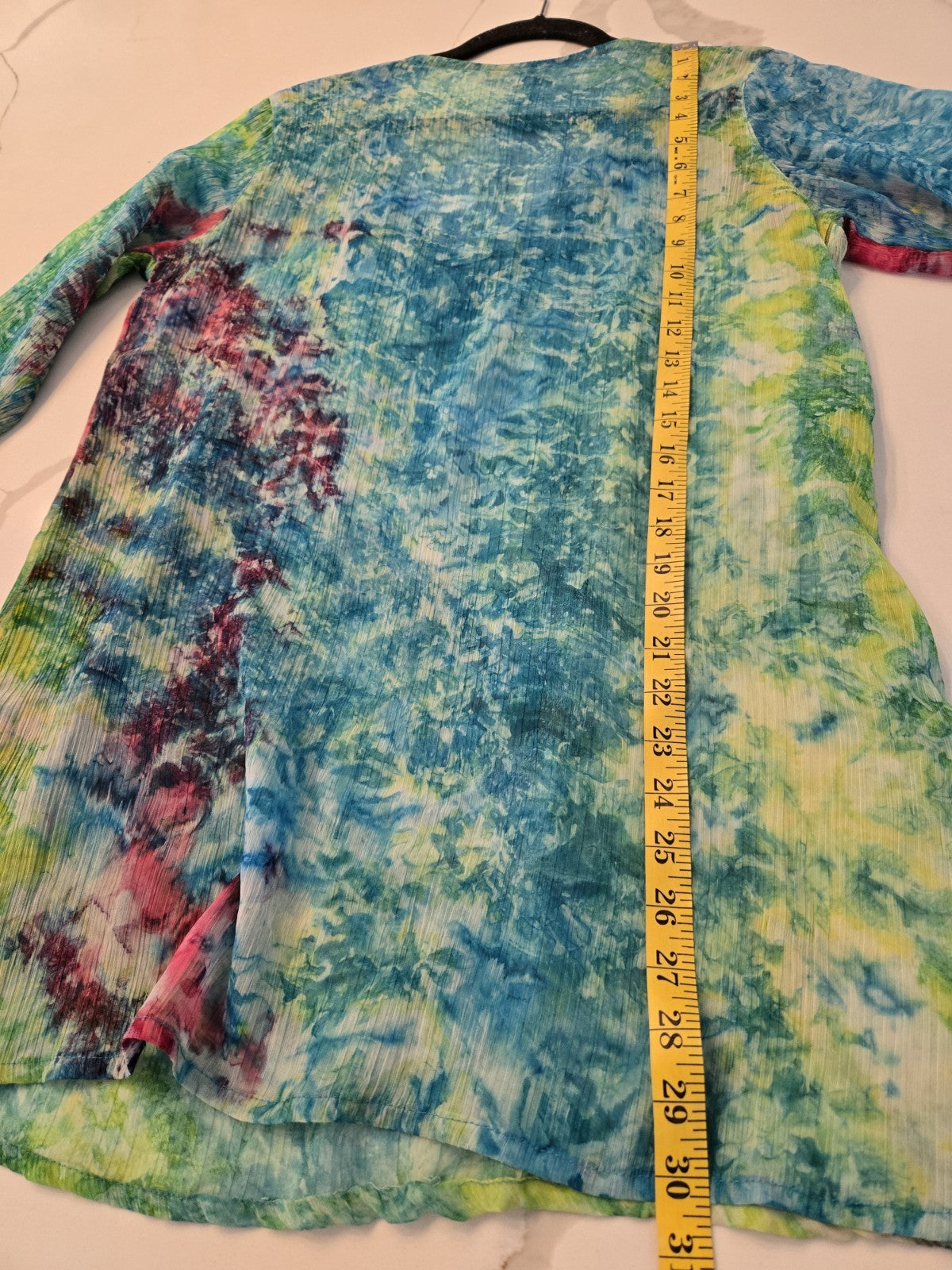 Jessica Taylor Sequins & Bead Blue Turquoise M Sheer V-Neck Tunic Blouse Womens