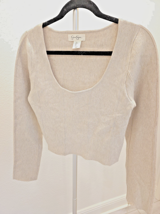 Jessica Simpson Open Knit Crop Cottagecore Coquette Boho Y2K Large Sweater