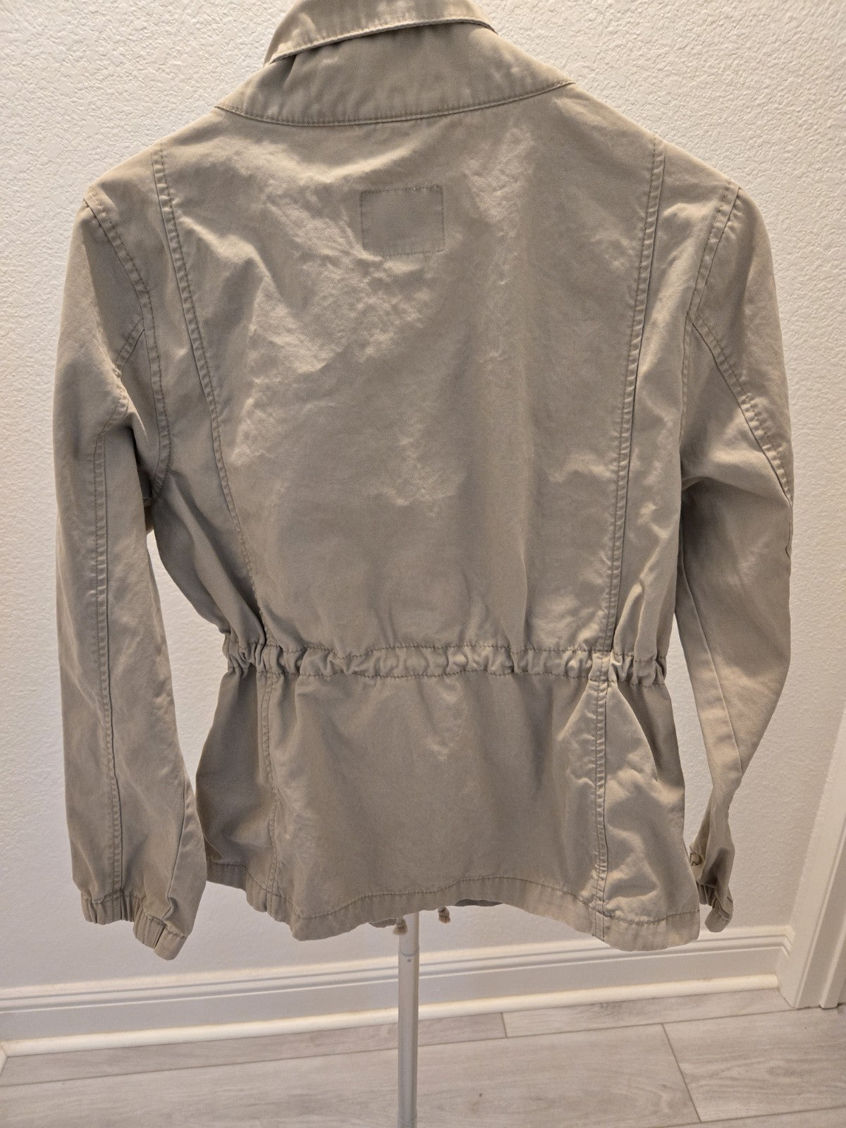 Old Navy Womens Large Khaki Utility Military Zip Snap Jacket Cotton Cinch Waist
