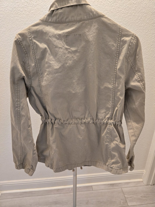 Old Navy Womens Large Khaki Utility Military Zip Snap Jacket Cotton Cinch Waist