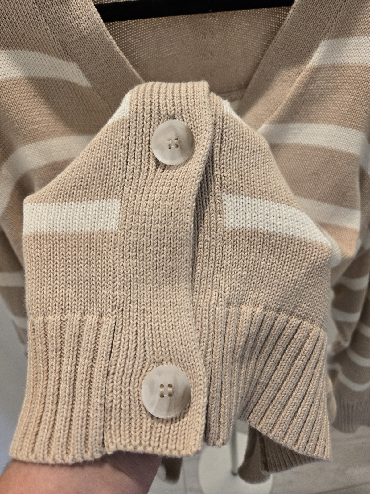Terra & Sky Ivory Wide Stripe Terra & Sky Boyfriend Cardigan Plus Size 3x 16x18