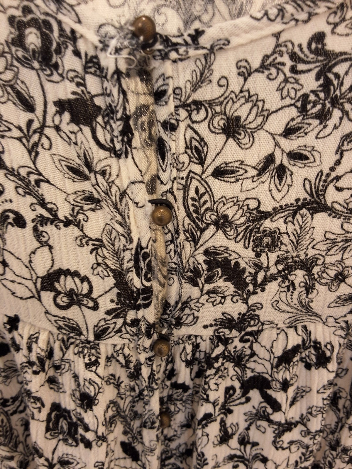 Chloe K Boho Floral Print Gathers Long Sleeve Tunic B/W Burgundy M Blouse Women