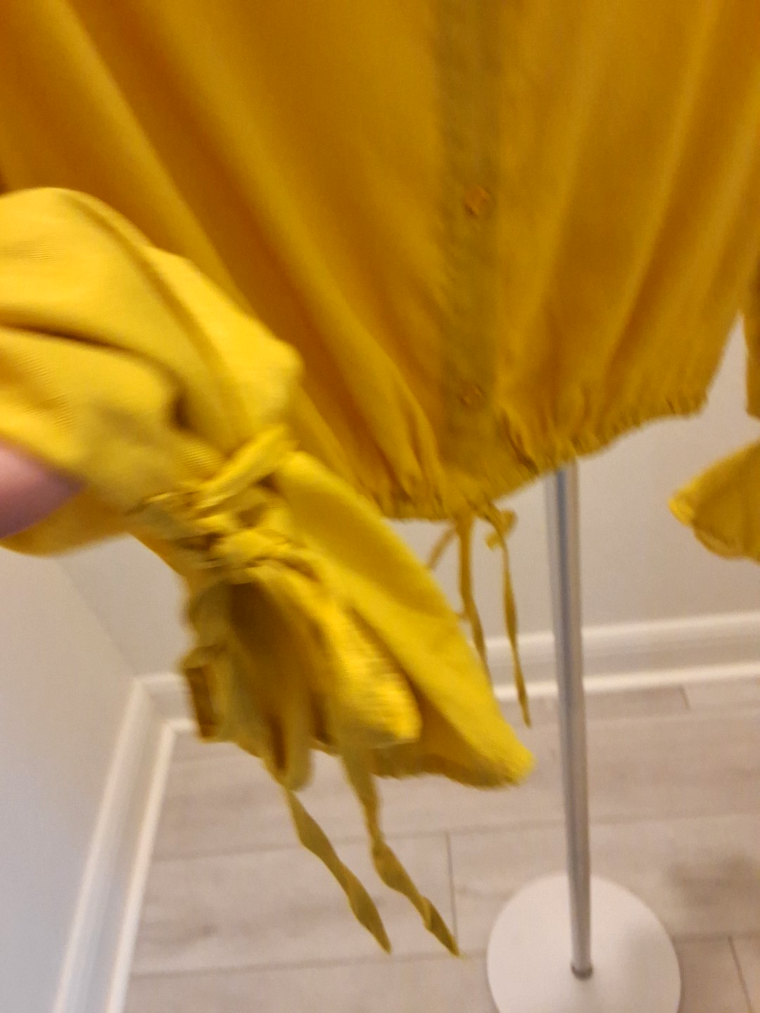 Shein Cropped Long Sleeve S Yellow Tie Sleeves Draw String Button Up Blouse