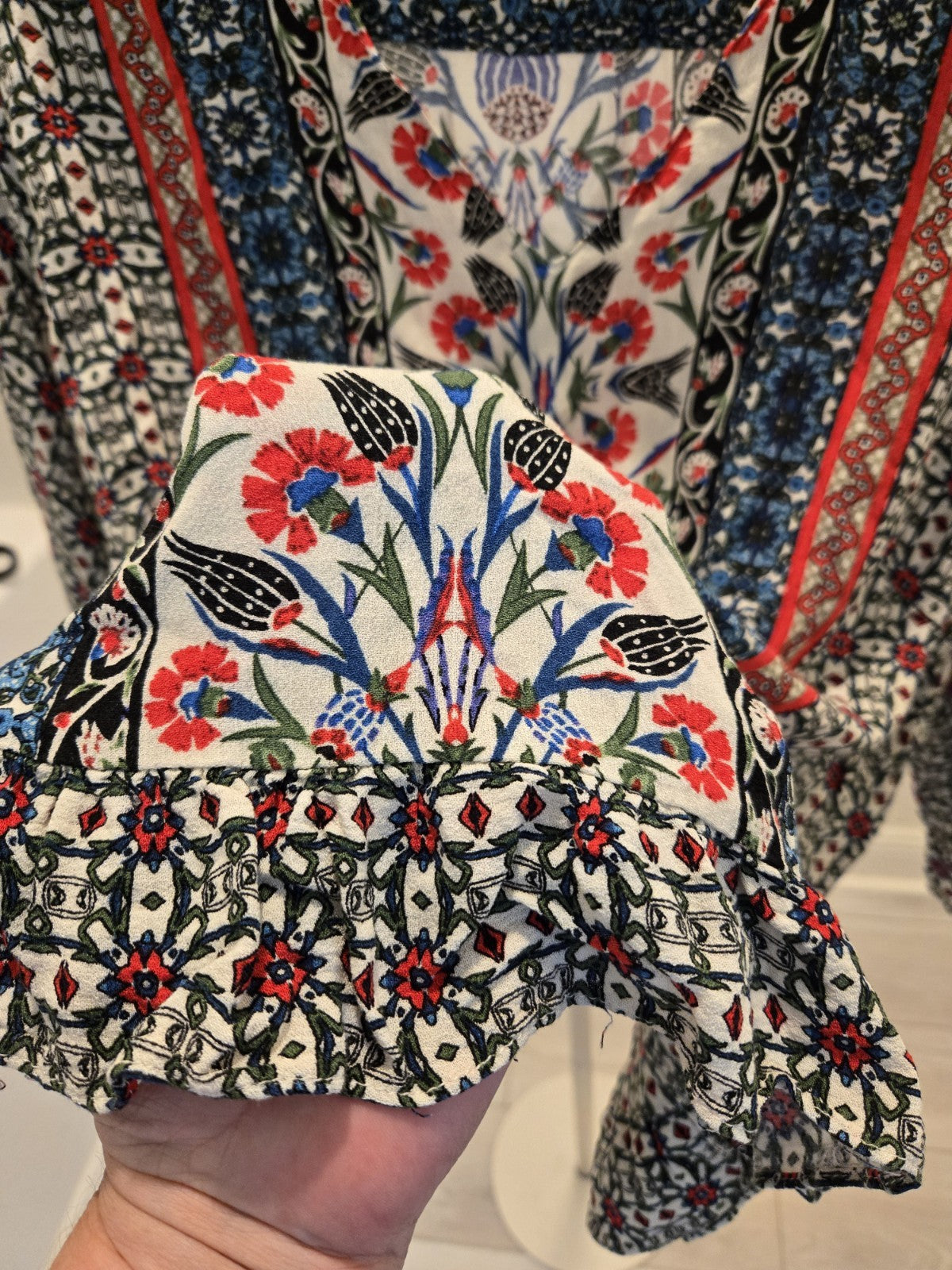 Cynthia Rowley 3X Bohemian Medallion Blouse Womens Multicolor Ruffle Peasant Top