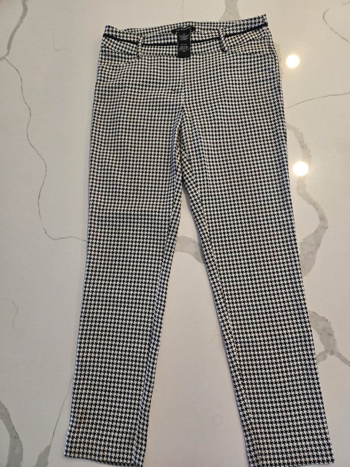 Zac & Rachel 10 Houndstooth Plaid Slim Crop Pants Womens Black White Stretch