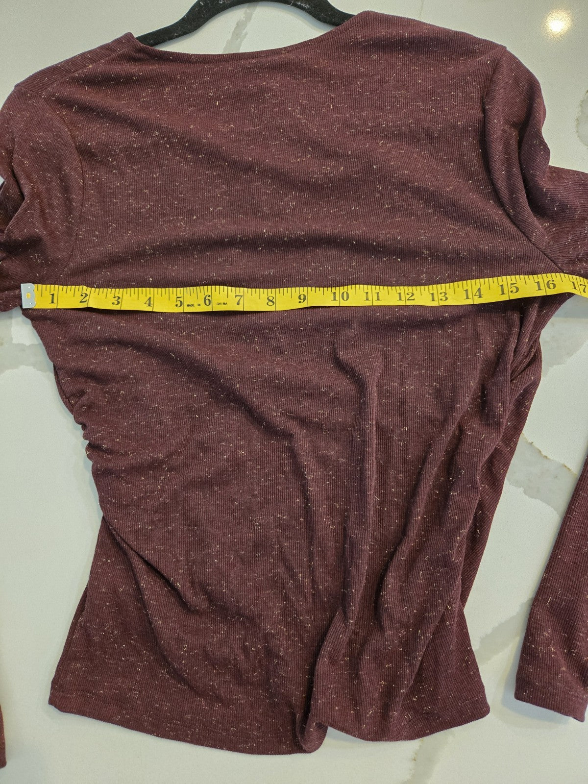 A New Day NWT Small Burgundy Glitter Wrap Top Metallic Ribbed Ruched Wine $20