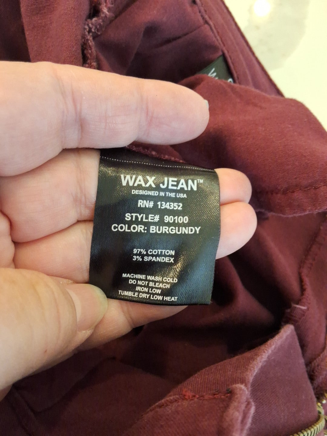 Wax Jeans Premium Denim Burgundy Size 11 Mid Rise 5 Pocket Slimming Jeans