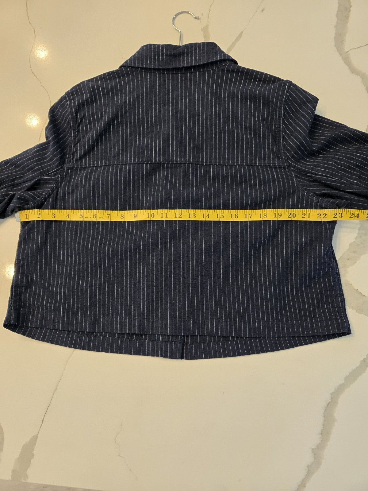 Lane Bryant Striped Linen 14 L Jacket Womens 14 Blue Cropped Shacket Pinstripe