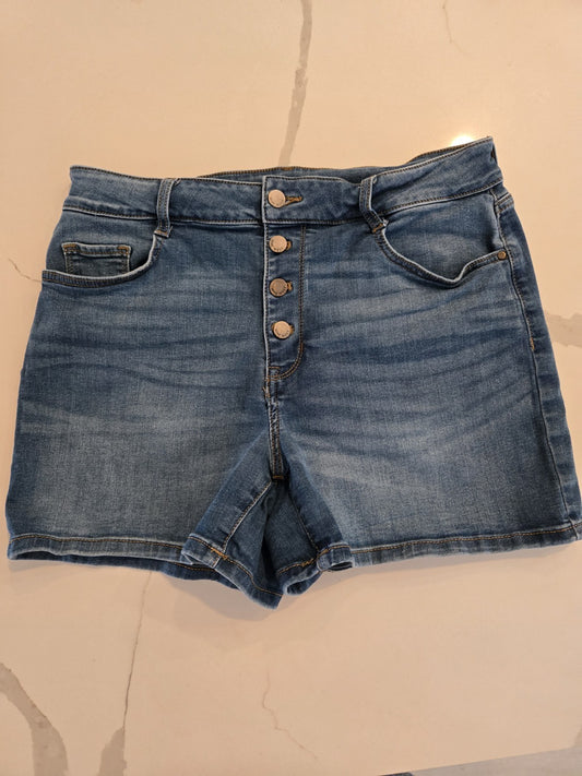 Nine West 12 Large High Rise Button Fly Denim Jean Shorts Women Medium Wash Stretch