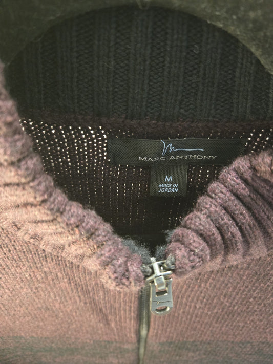 Marc Anthony Full Zip Mock Neck Block Burgundy Black Cardigan NWOT M Men's