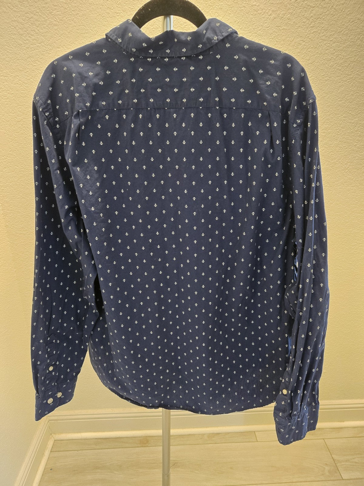 Nautica XL Anchor Print Long Sleeve Button Down Shirt Men Navy Classic Fit