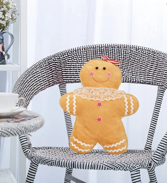 Christmas Throw Pillows Gingerbread Man & Girl 18" Plush
