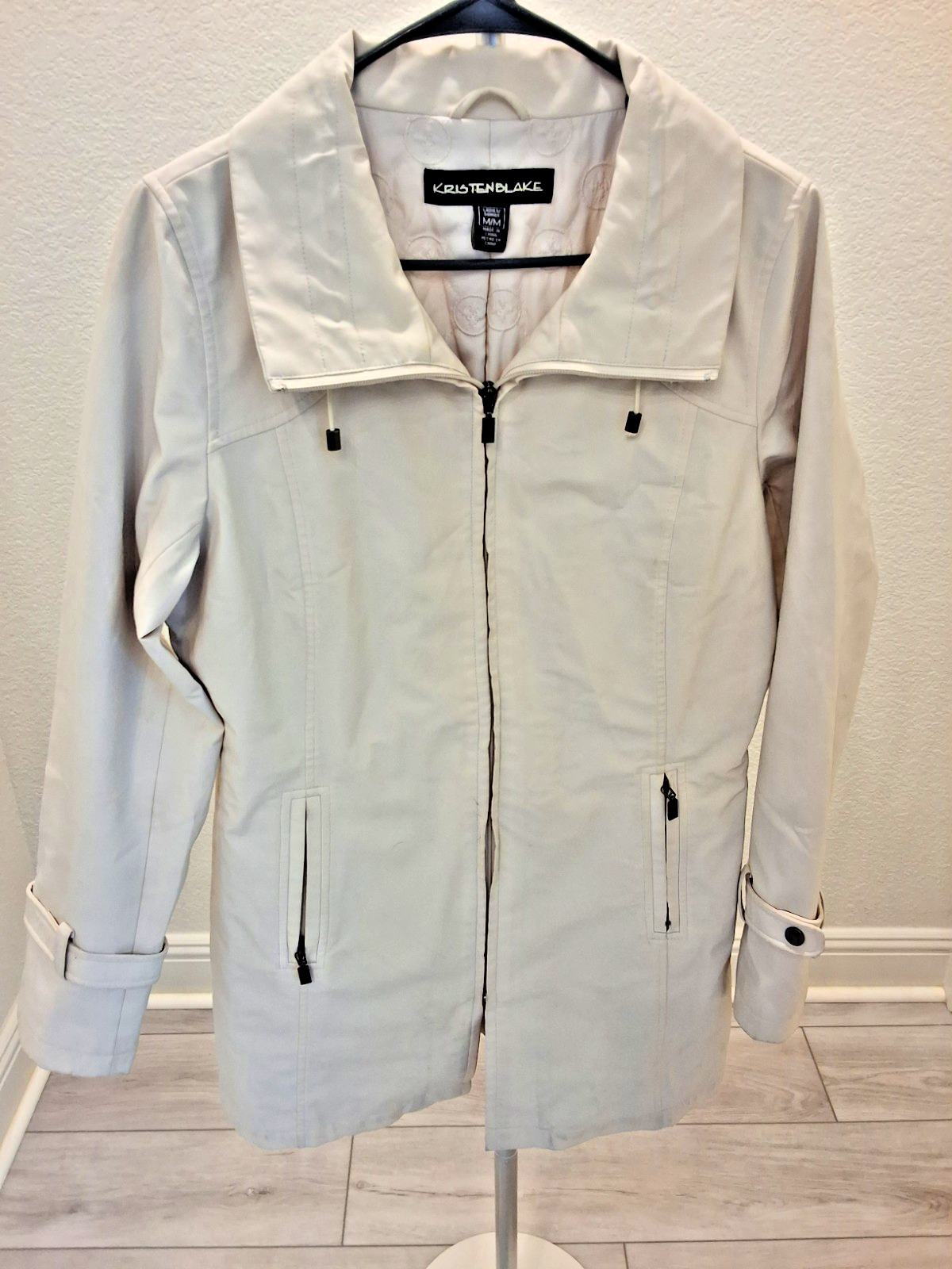 Kristen Blake Women's Medium Ivory Full-Zip Quilted Lined Jacket Trench Coat