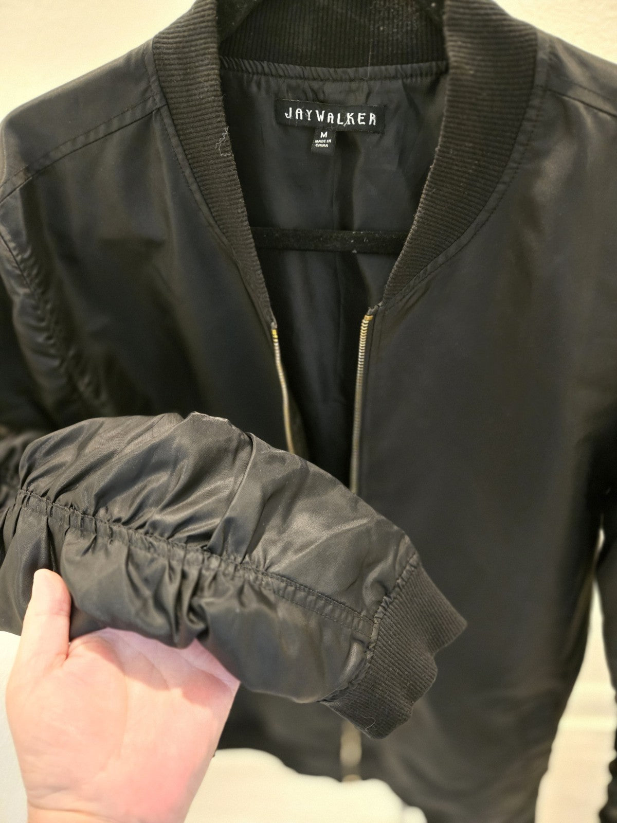 Bomber Jacket M Mens Jaywalker Black Ruched Sleeve Flight MA-1 Coat M