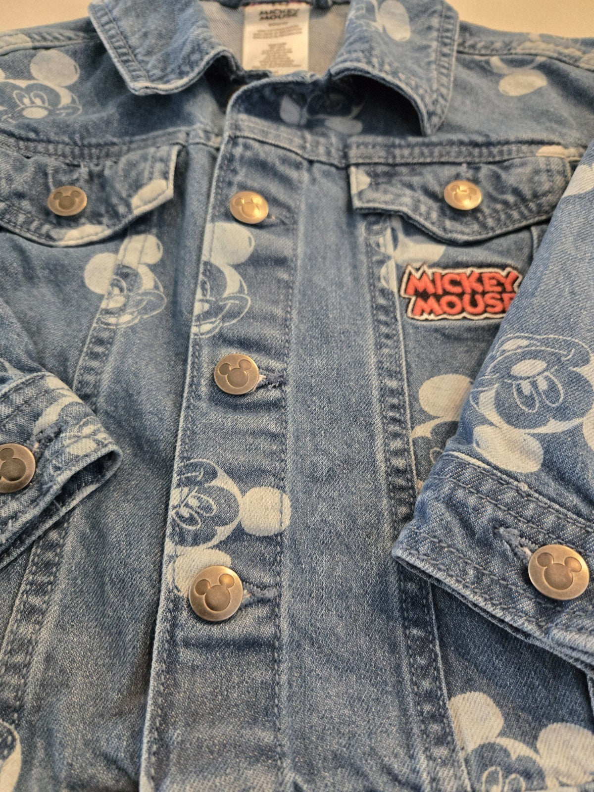 Disney Mickey Mouse 3T All Over Print Denim Jacket Kids Toddler Jean Trucker