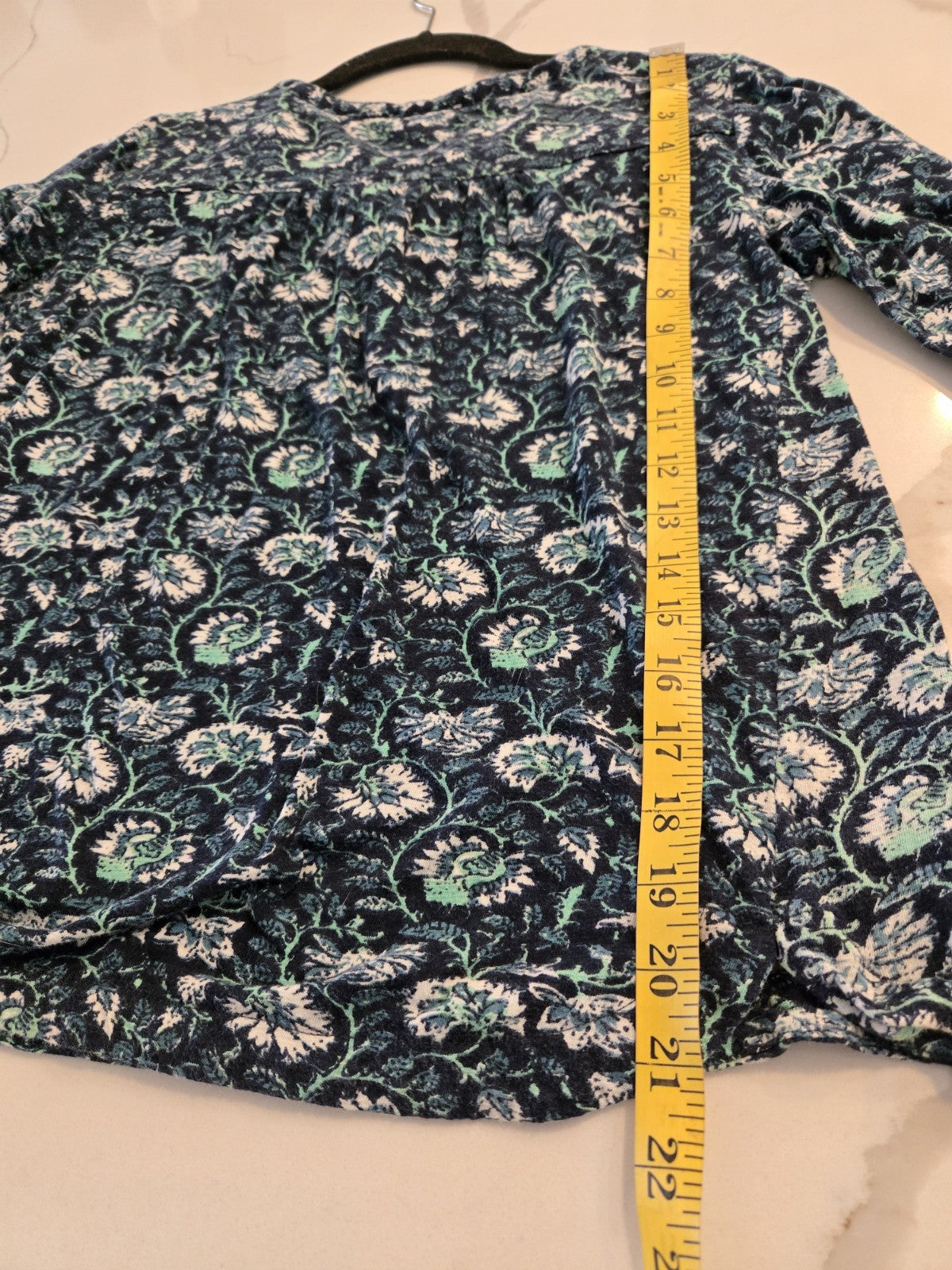 Lucky Brand Small Floral Paisley Henley 3/4 Sleeve Women Blue Cotton Knit Top
