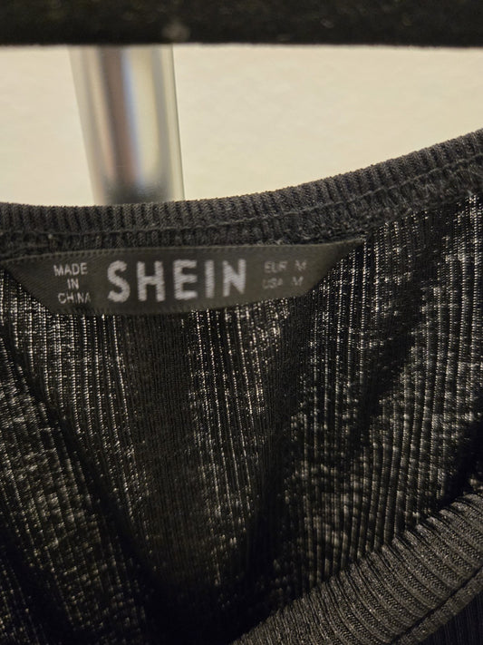 Shein M Black Ribbed Front Knot Puff Short Sleeve Crop Top Women Cozy Club