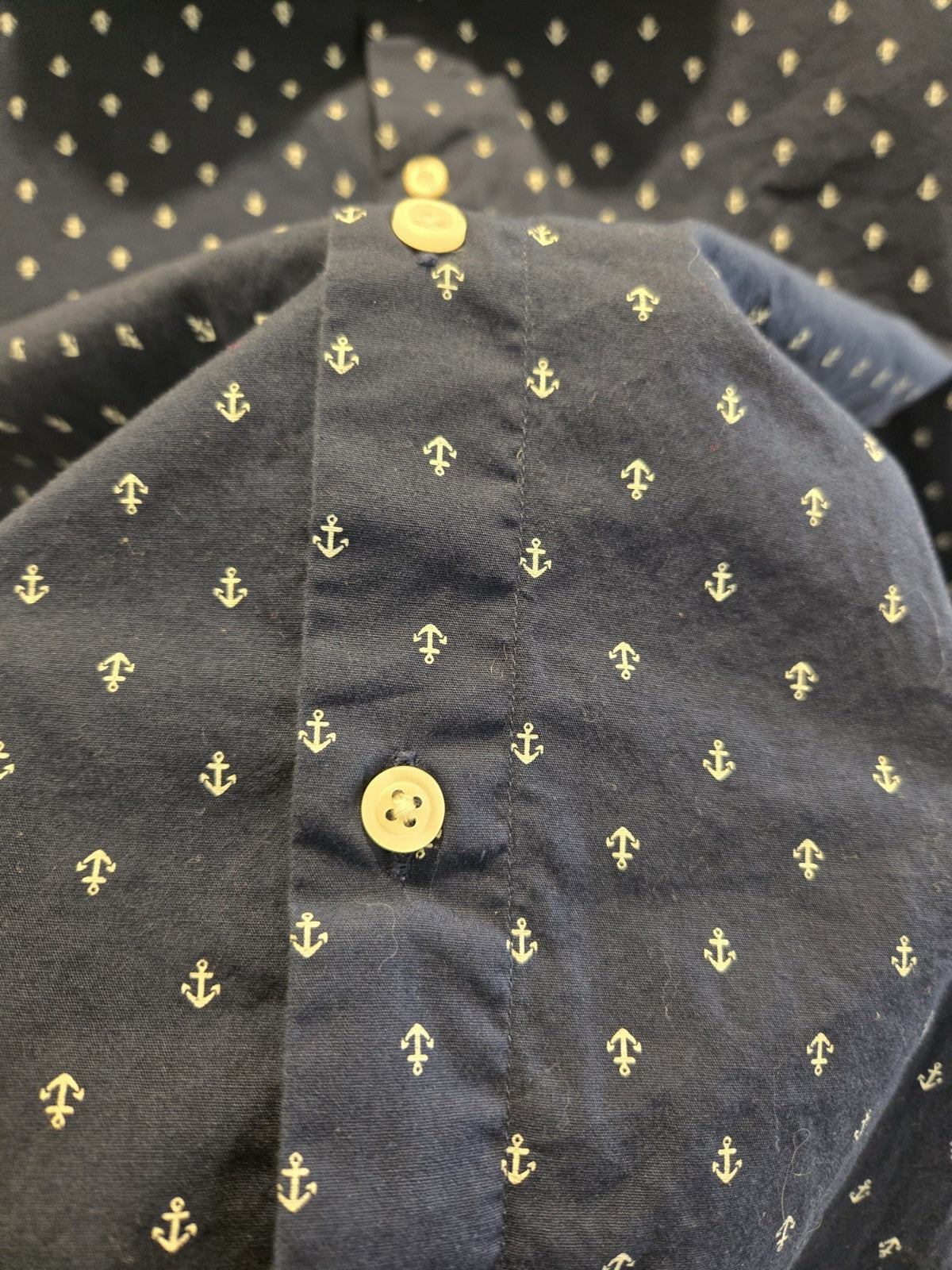 Nautica XL Anchor Print Long Sleeve Button Down Shirt Men Navy Classic Fit