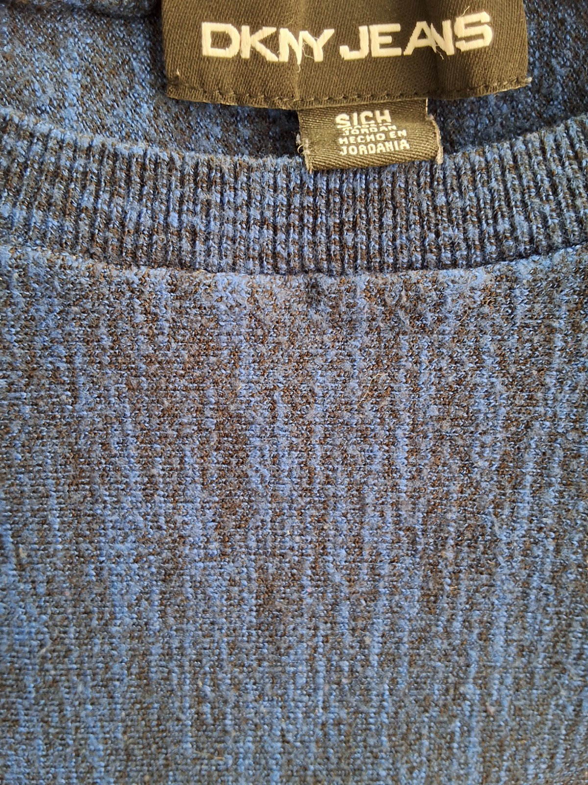 DKNY Quiet Luxury Knit Top Marled Short Sleeve Navy Blue Feminine S Womens