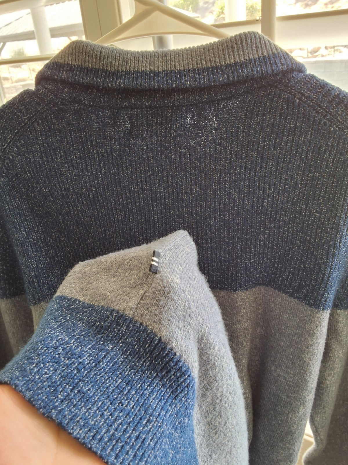 Nautica Sweater Blue Grey Colorblock Button Mock Neck Pullover  Mens S