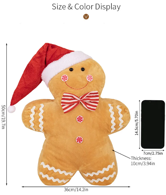 Christmas Throw Pillows Gingerbread Man & Girl 18" Plush