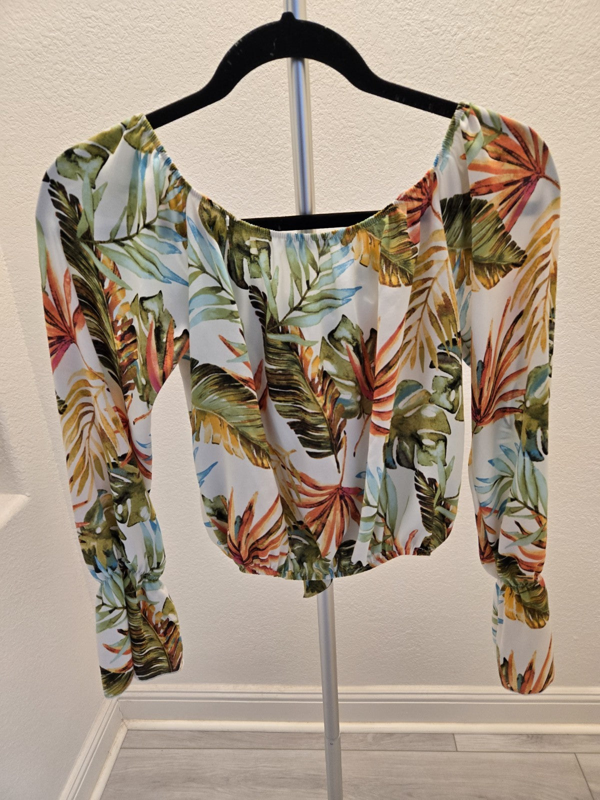 Papaya S Tropical Palm Leaf Blouse Womens Tie Front Cropped Top Beach