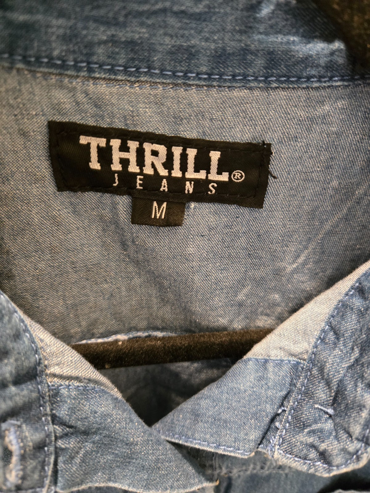 Thrill Jeans M Denim Rhinestone Studded Highland Cow Pocket Patch Frayed LS Top
