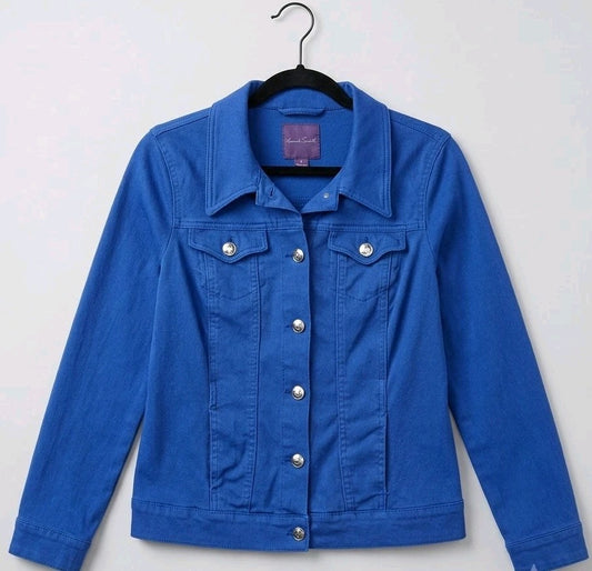 Gloria Vanderbilt Knit Jacket Womens Small S Royal Cobalt Blue Stretch Trucker