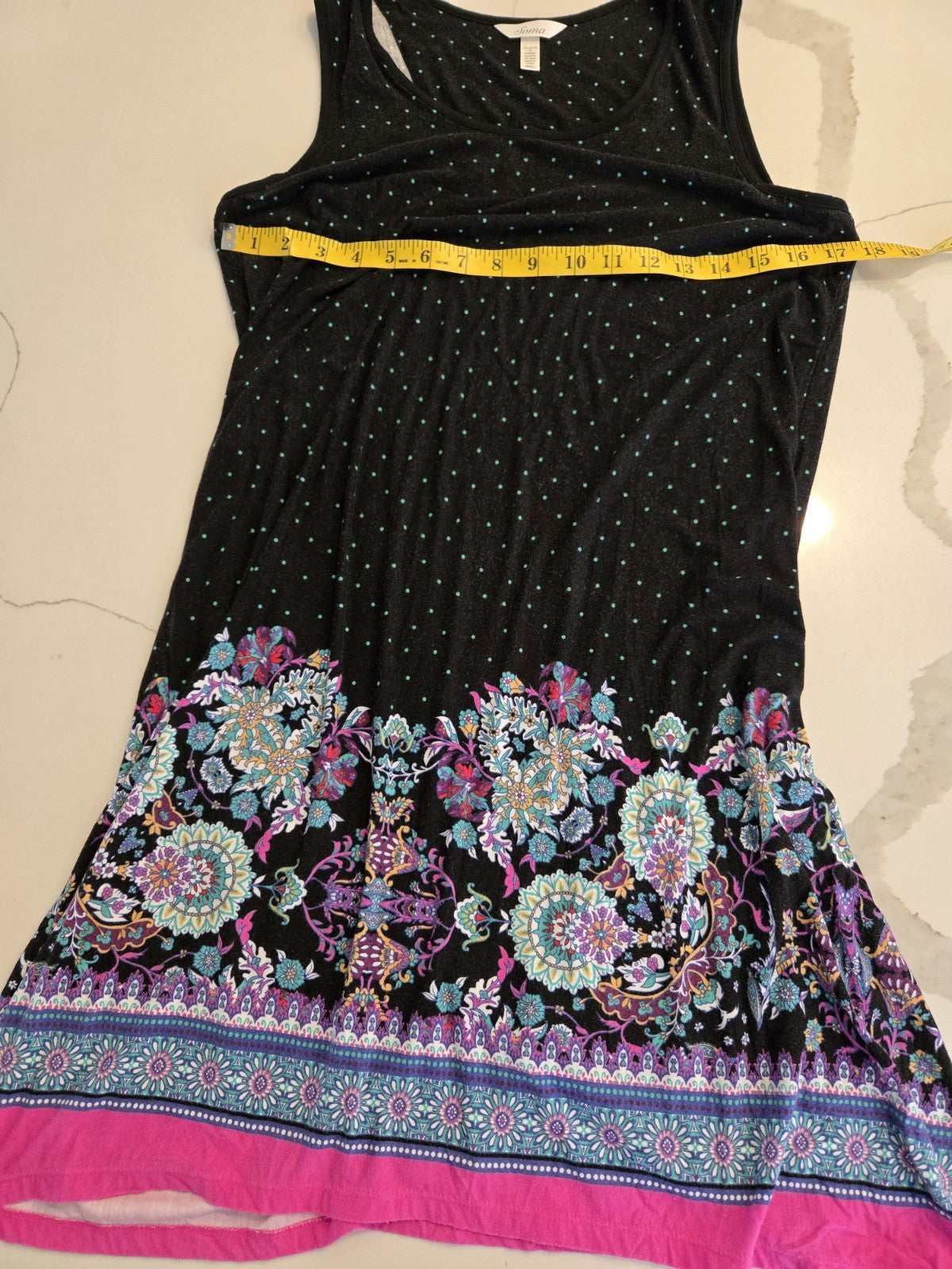 Soma Medium Midi Dress Pink Flowers Gray Black Sleeveless V-Neck Nightgown