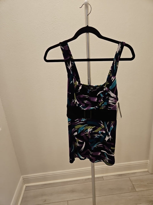IZ Byer California XL Sleeveless Purple Multicolor Belt Design Top $36 NEW