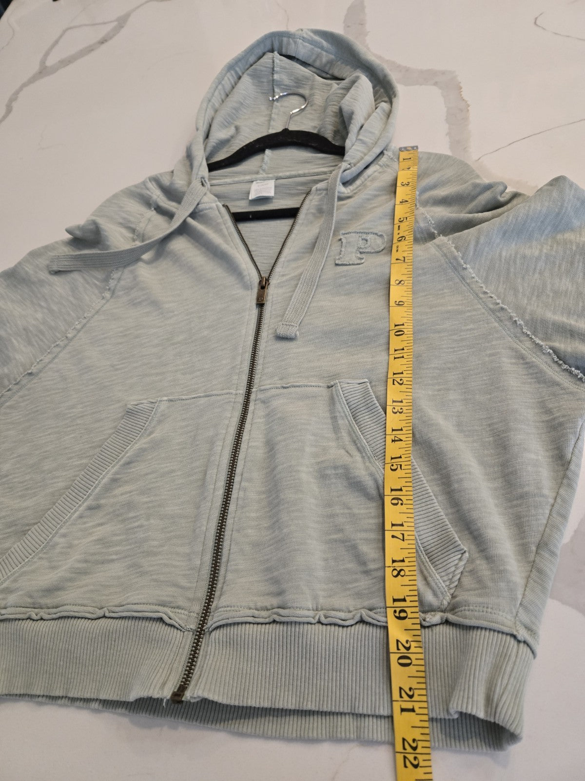 PINK Victoria Secret M Sage Green Distressed Zip Up Hoodie Raw Seam Y2K