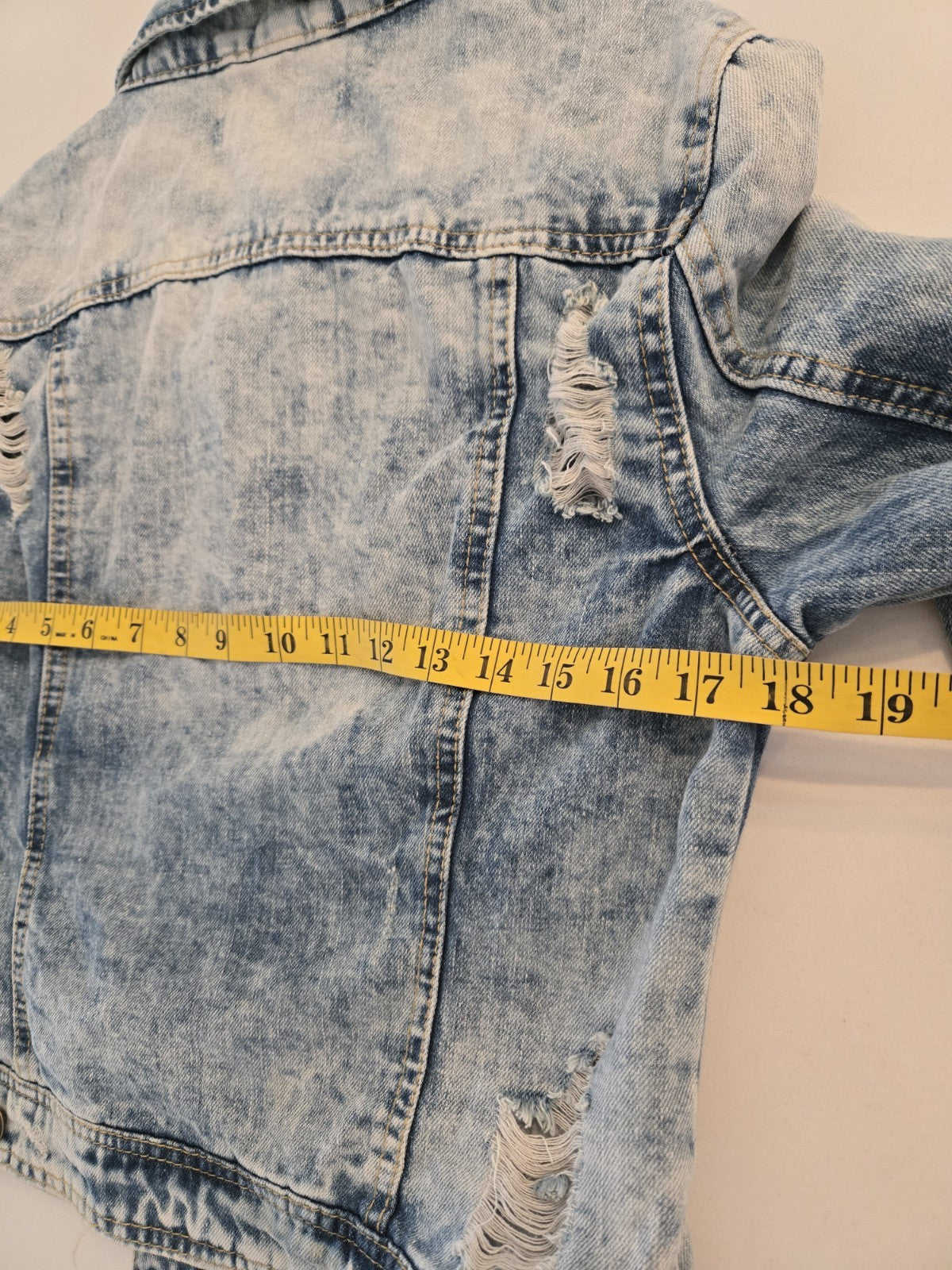 Jalate XL Vintage Blue Acid Wash Distressed Denim Jacket Women Shrunken Crop
