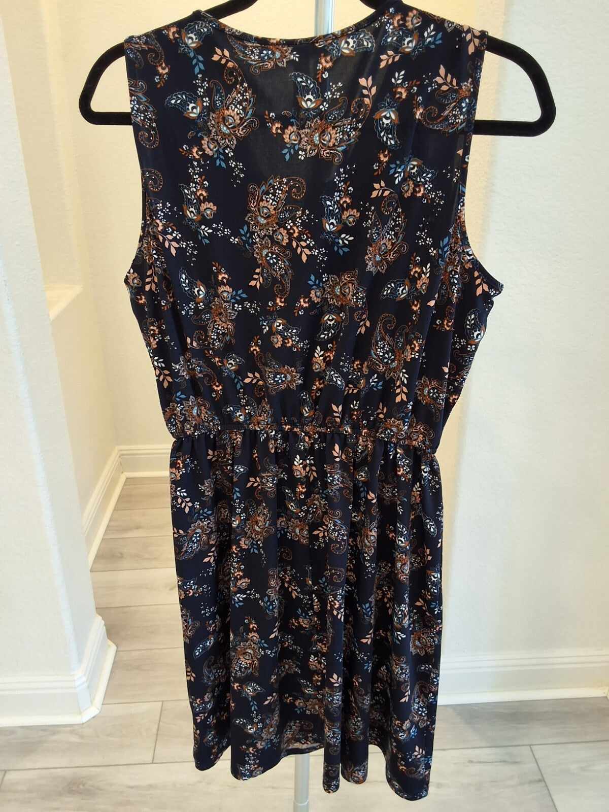 PerSeption Concept Midi Blue Boho Babydoll M Short Sleeve Ditsy Floral Dress