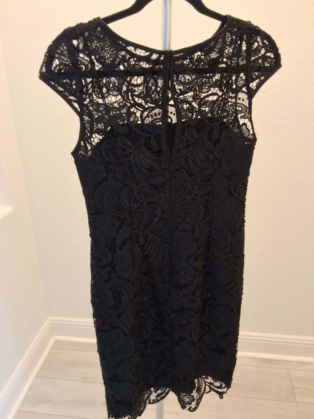 Adrianna Papell Size 6 Black Lace Overlay Double Lined Corset Bodice Dress