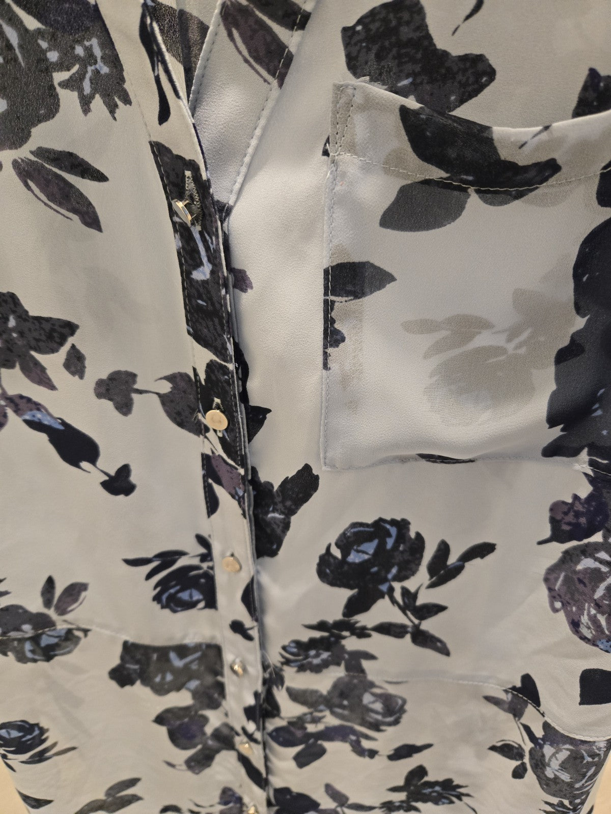 Candie's Y2K Blue Floral Sheer Button-Up Blouse Top M Roll Tab Sleeve Fairycore