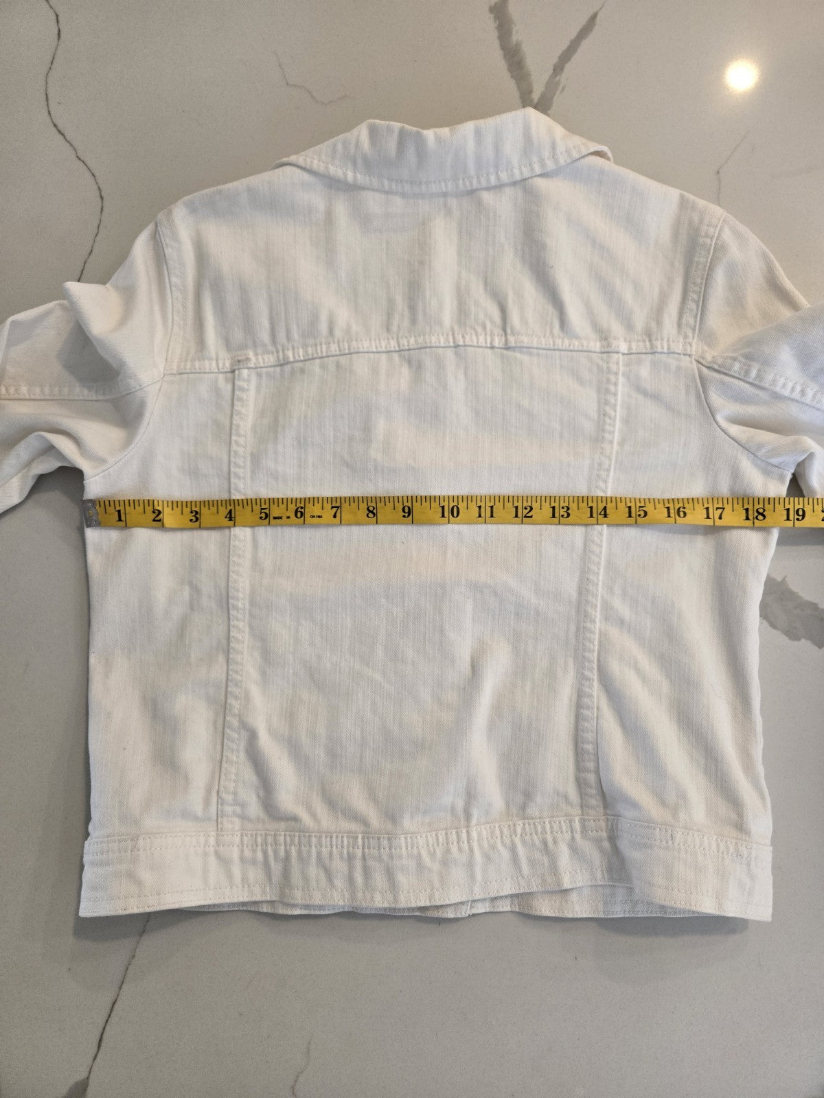 Merona White Denim Jean Trucker Jacket Large Button up Front & Cuffs Womens