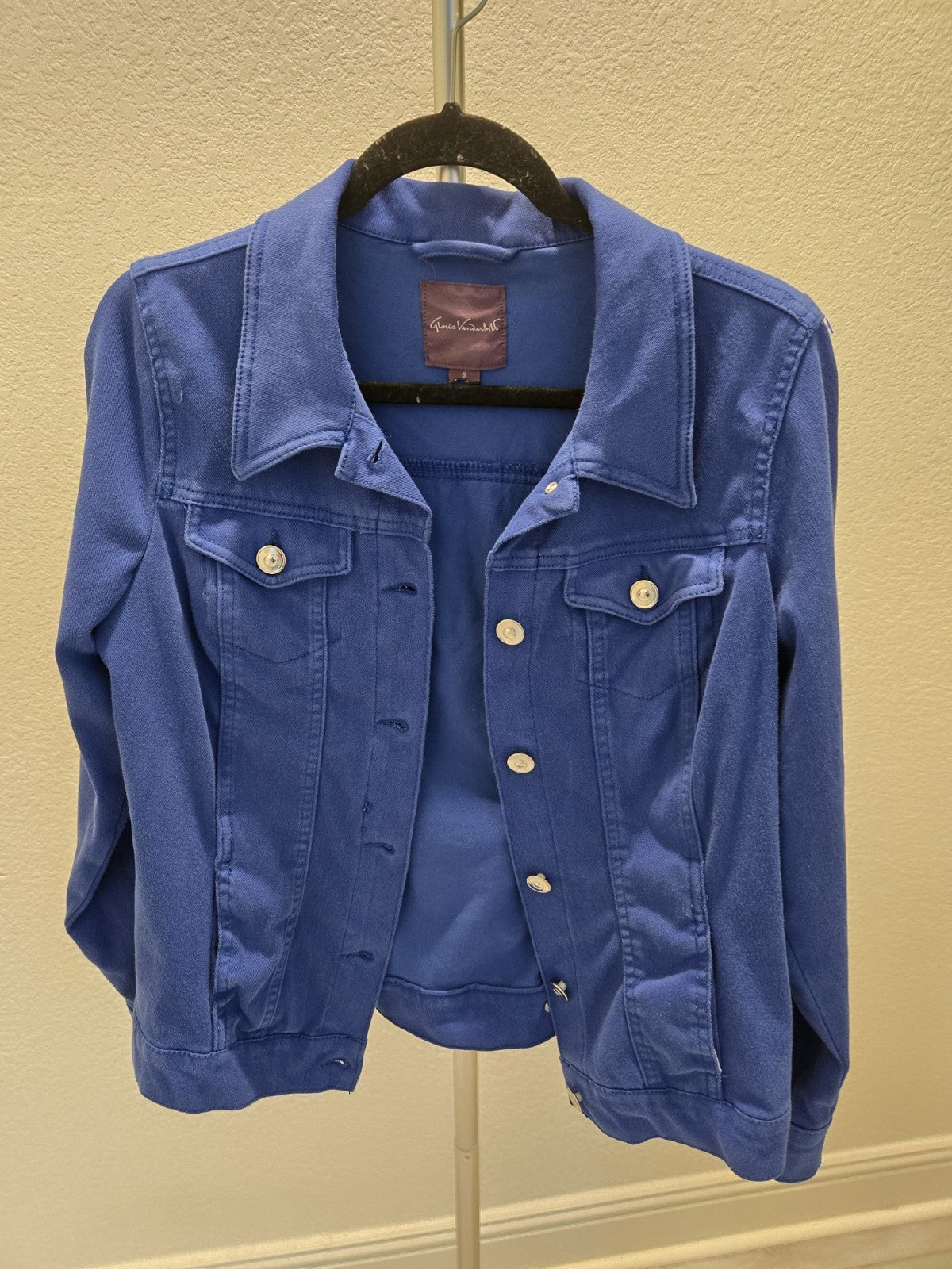Gloria Vanderbilt Knit Jacket Womens Small S Royal Cobalt Blue Stretch Trucker