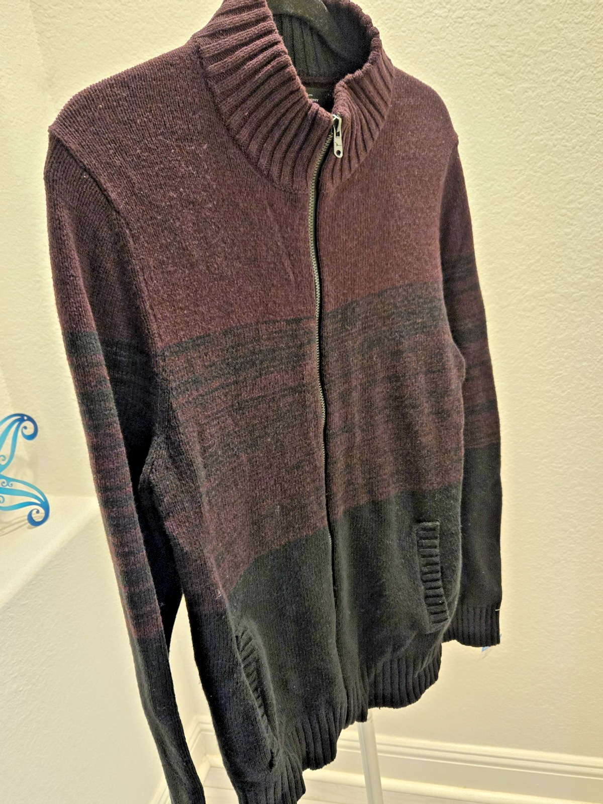 Marc Anthony Full Zip Mock Neck Block Burgundy Black Cardigan NWOT M Men's