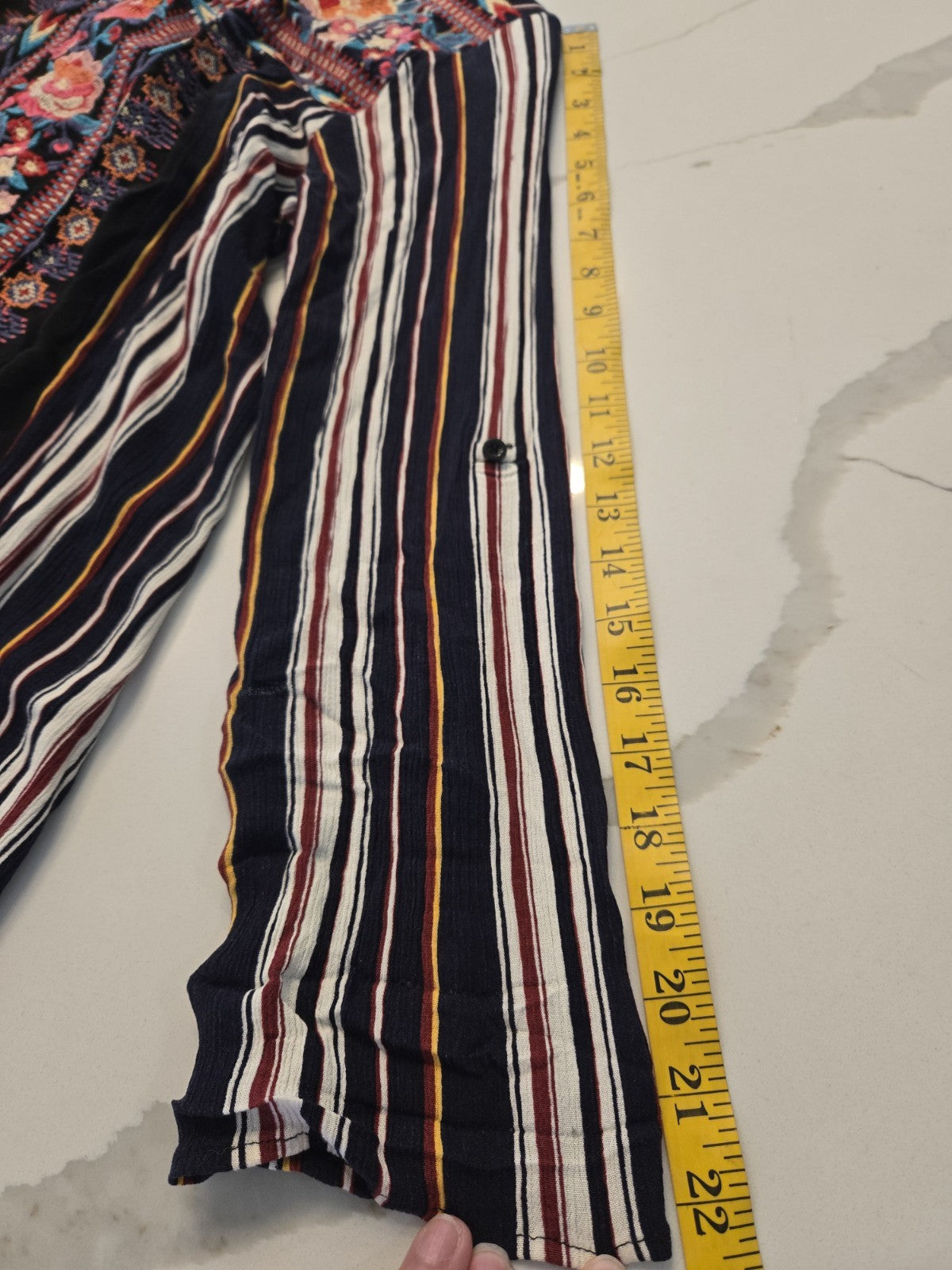 Andree by Unit Western Boho Embroidered Lace Up M Striped Blouse