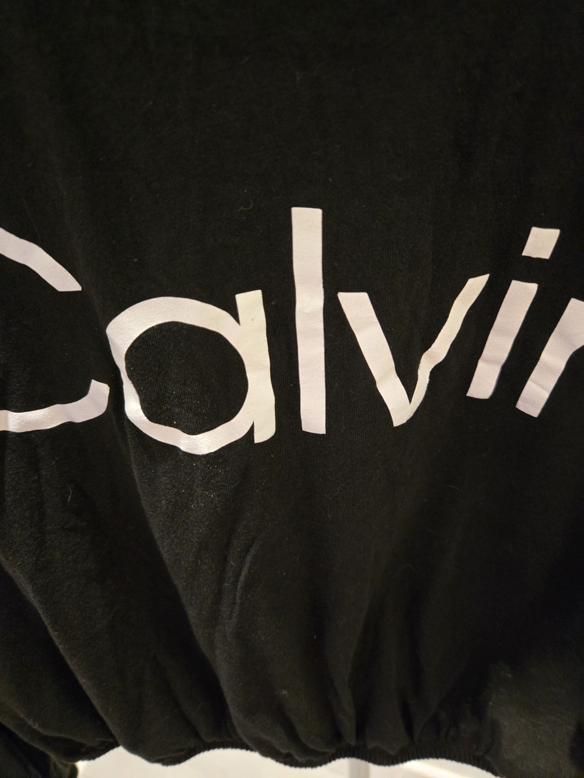 Calvin Klein Performance L Black Cropped Graphic Cinched Sweatshirt Pullover